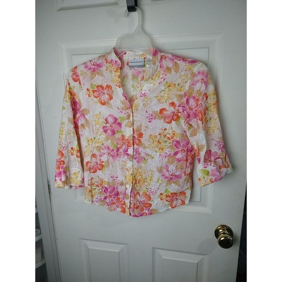 Alfred Dunner V Neck Floral Semi Sheer Slit Cuff Sleeve. 10P - Picture 1 of 9
